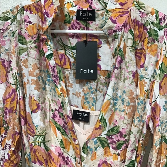 Fate: With Love Orange Floral Mini Dress Size M NWT Pink Long Sleeve Ruffle Boho - Picture 4 of 13